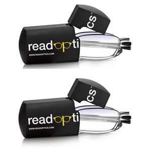 2 PACK - Gunmetal Grey Compact Folding Blue Light Blocking Reading Glasses For Men & Women