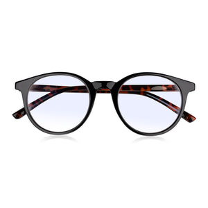 Black & Tortoiseshell Round Blue Light Blocking Reading Glasses For Men & Women