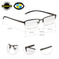 Grey Rectangular Half Frame Reading Glasses with Spring Hinges For Men