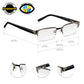 Black and Gunmetal Rectangular Semi Rimless Reading Glasses with Spring Hinges For Men & Women