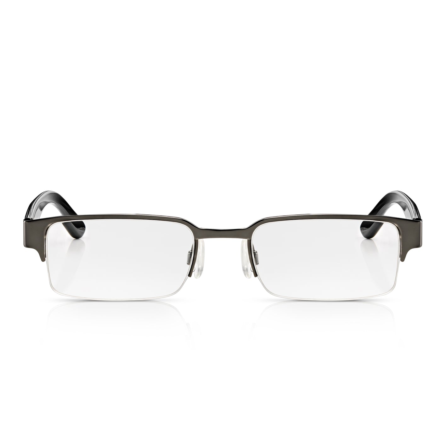 Black and Gunmetal Rectangular Semi Rimless Reading Glasses with Spring Hinges For Men & Women