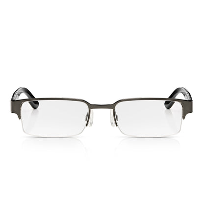 Black and Gunmetal Rectangular Semi Rimless Reading Glasses with Spring Hinges For Men & Women