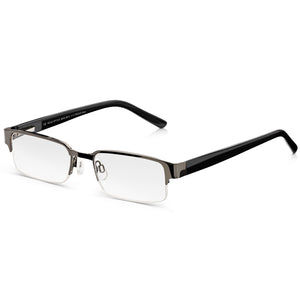 Black and Gunmetal Rectangular Semi Rimless Reading Glasses with Spring Hinges For Men & Women