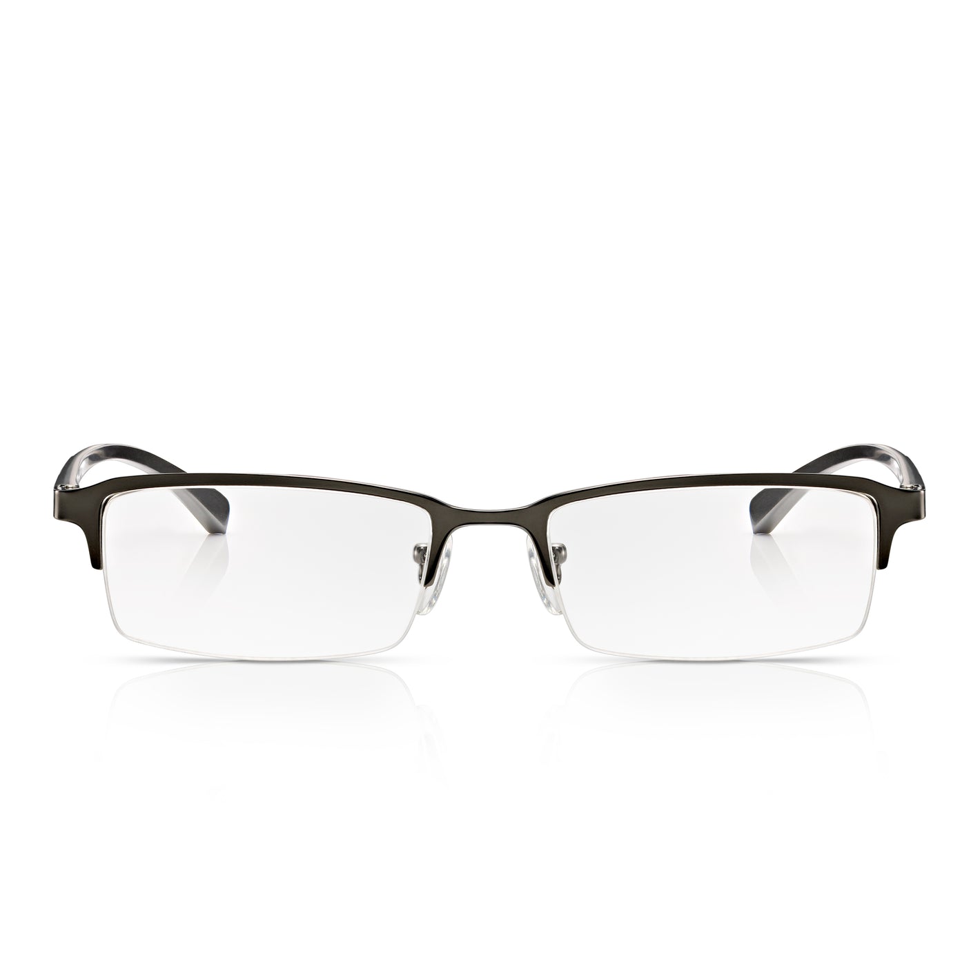 Grey Rectangular Half Frame Reading Glasses with Spring Hinges For Men