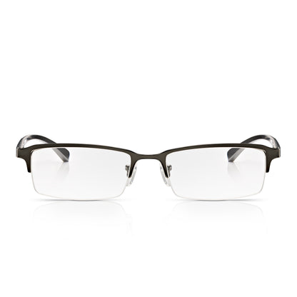 Grey Rectangular Half Frame Reading Glasses with Spring Hinges For Men