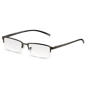 Grey Rectangular Half Frame Reading Glasses with Spring Hinges For Men