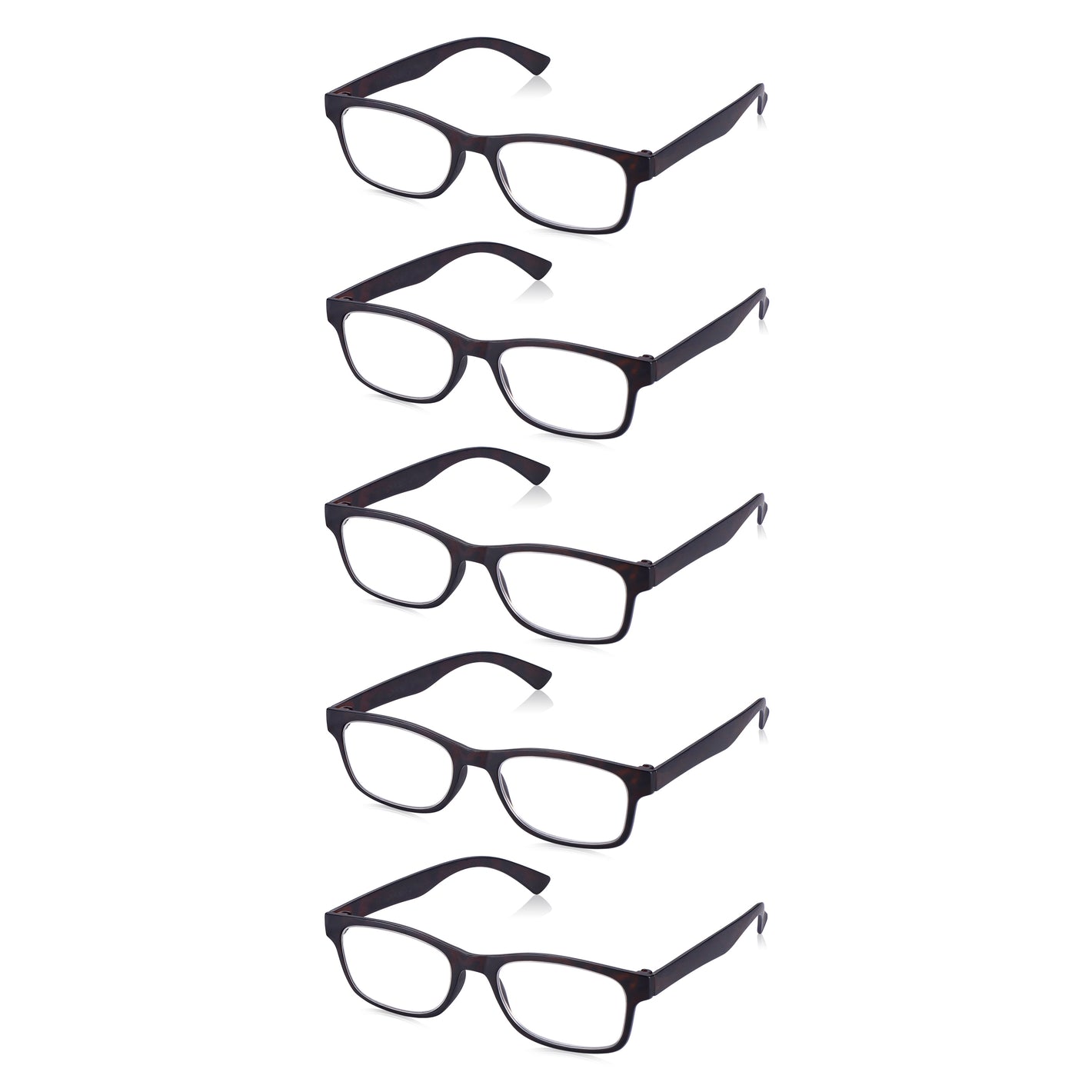 5 Pack - Brown Tortoiseshell Rectangular Reading Glasses For Men & Women