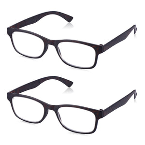 2 Pack - Brown Tortoiseshell Rectangular Reading Glasses For Men & Women