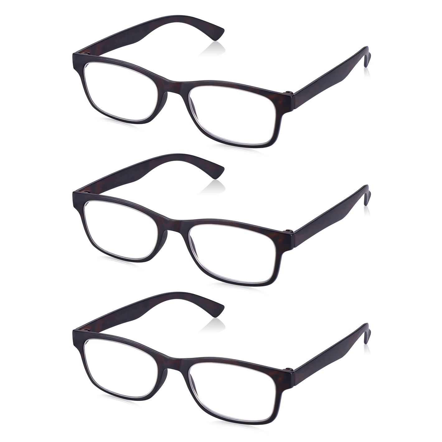 3 Pack - Brown Tortoiseshell Rectangular Reading Glasses For Men & Women