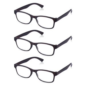 3 Pack - Brown Tortoiseshell Rectangular Reading Glasses For Men & Women