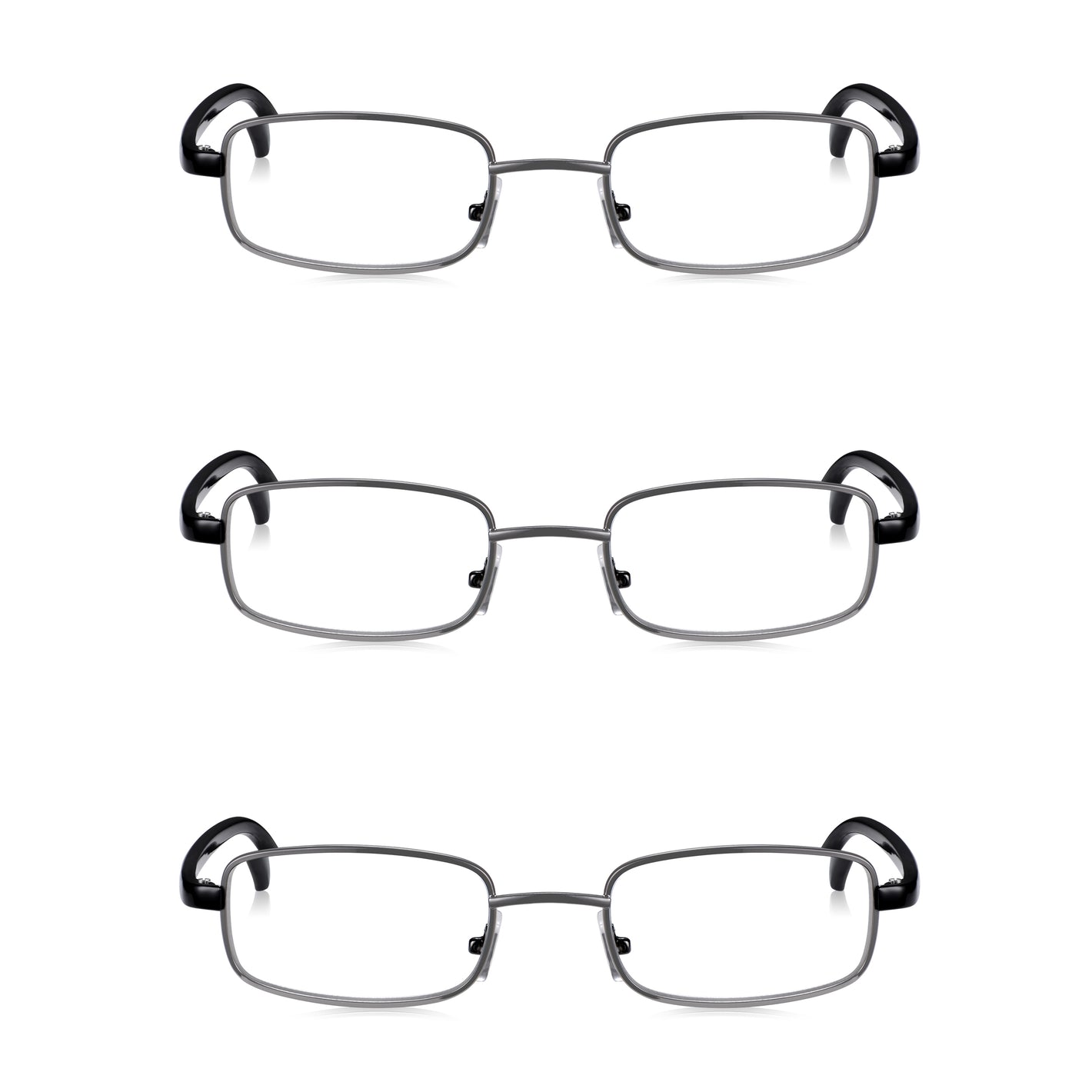 3 Pack - Read Optics Gunmetal and Black Square Reading Glasses For Men & Women