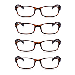 4 Pack - +1.5 Brown Tortoiseshell Rectangular Reading Glasses For Men & Women