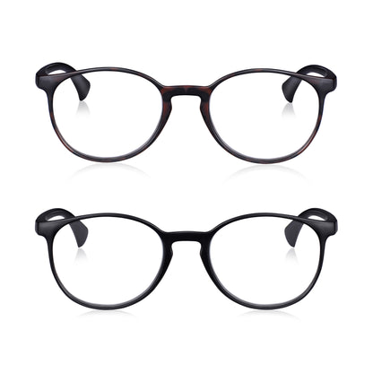 2 Pack - Black & Brown Tortoiseshell Round Reading Glasses For Men & Women Bundle