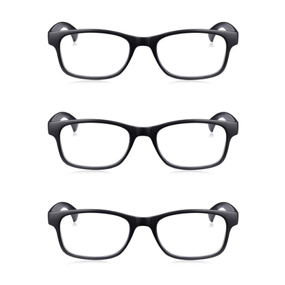 3 Pack - Black Square Reading Glasses For Men & Women