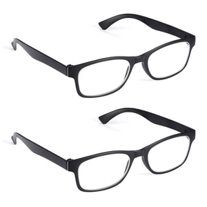 2 Pack - Black Square Reading Glasses for Men & Women