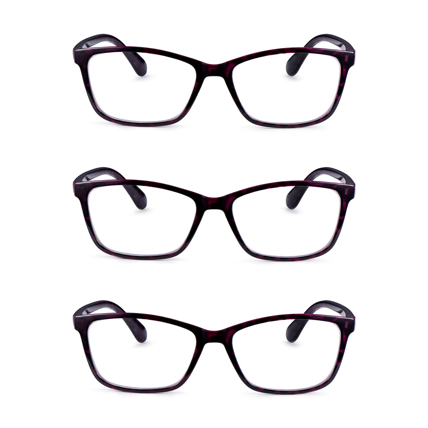 3 Pack - Read Optics Purple Tortoiseshell Rectangular Reading Glasses For Women