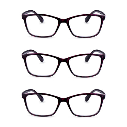 3 Pack - Read Optics Purple Tortoiseshell Rectangular Reading Glasses For Women