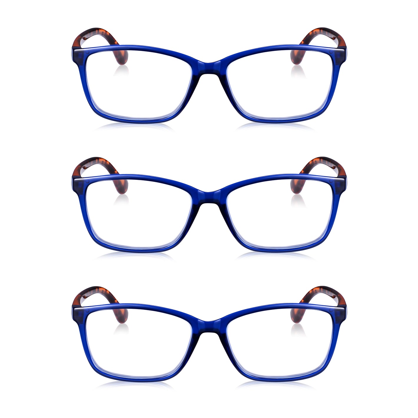 3 Pack - Blue and Brown Tortoiseshell Rectangular Reading Glasses For Men & Women