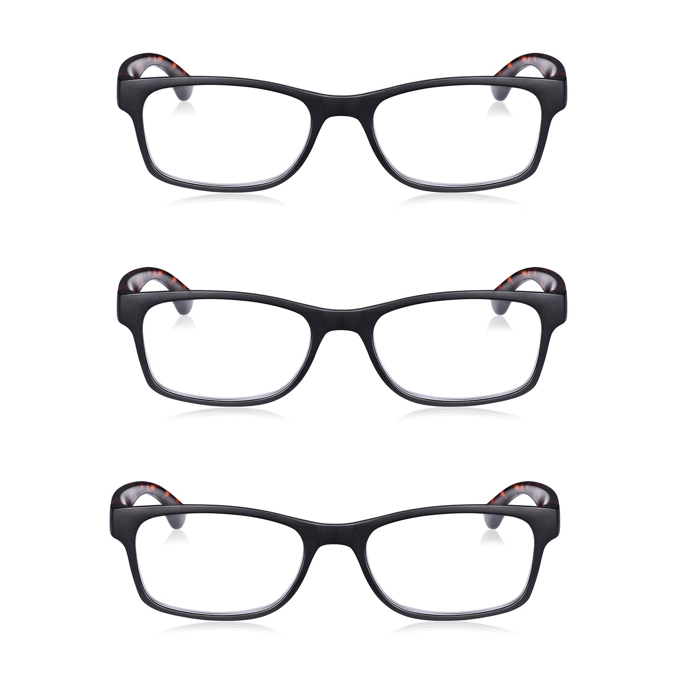 3 Pack - Read Optics Black and Brown Tortoiseshell Rectangular Reading Glasses For Men & Women