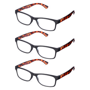 3 Pack - Read Optics Black and Brown Tortoiseshell Rectangular Reading Glasses For Men & Women