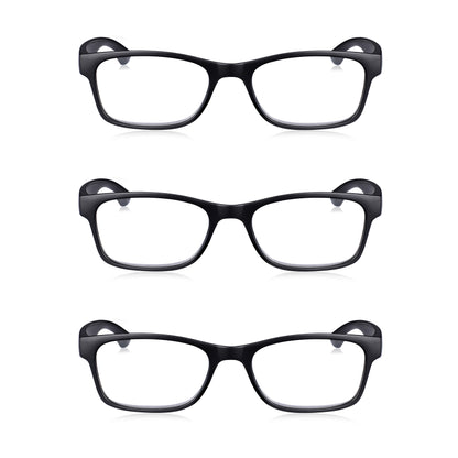 3 Pack - Black Rectangular Reading Glasses For Men & Women