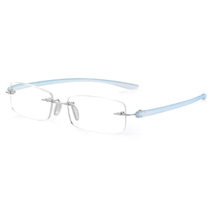 Read Optics Blue Rectangular Rimless Reading Glasses for Men & Women