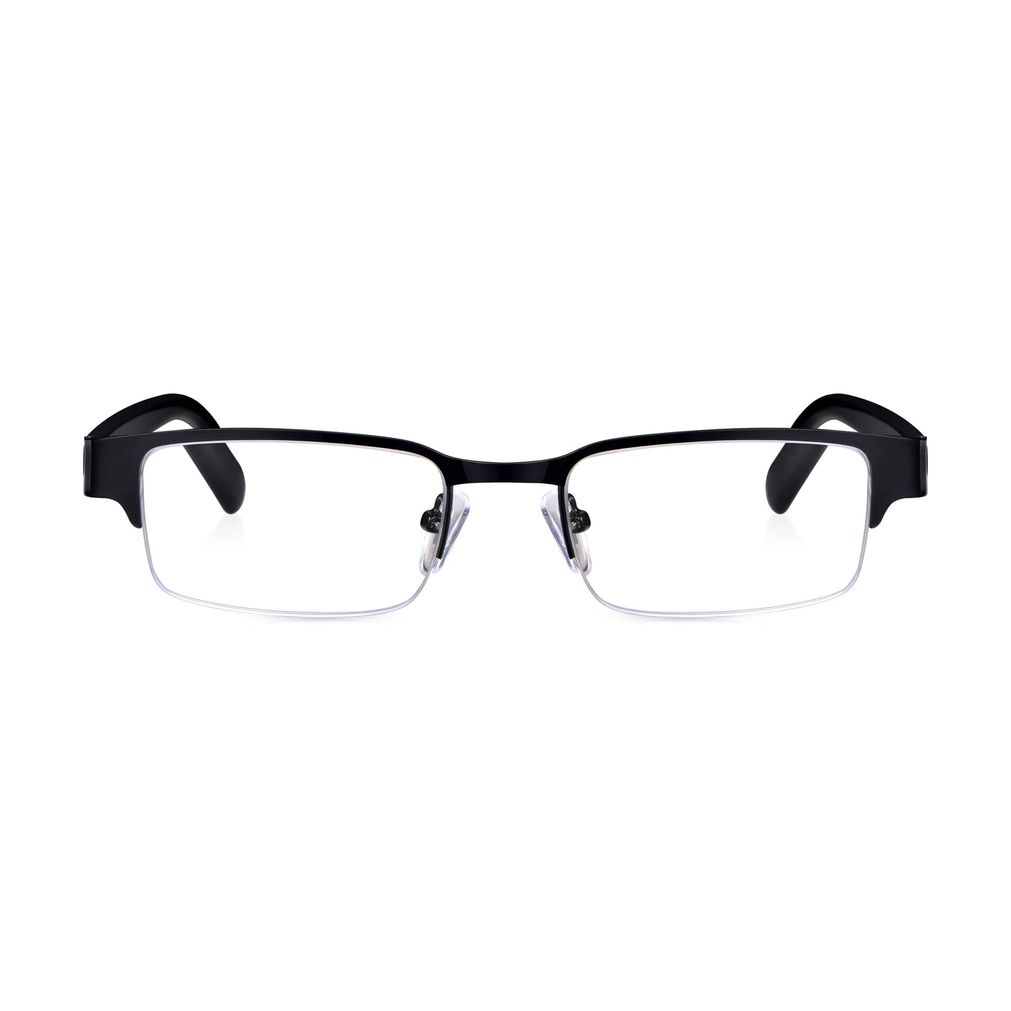 Matt Black Rectangular Semi Rimless Reading Glasses with Spring Hinges For Men & Women