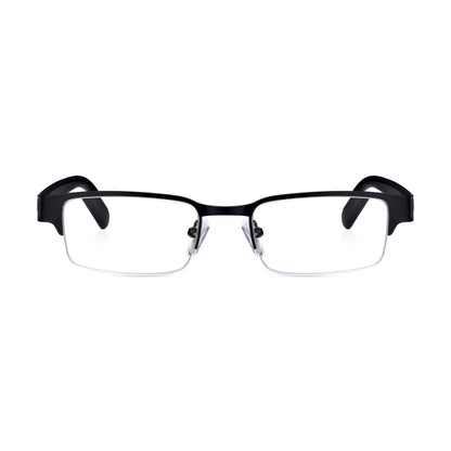 Matt Black Rectangular Semi Rimless Reading Glasses with Spring Hinges For Men & Women