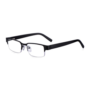Matt Black Rectangular Semi Rimless Reading Glasses with Spring Hinges For Men & Women