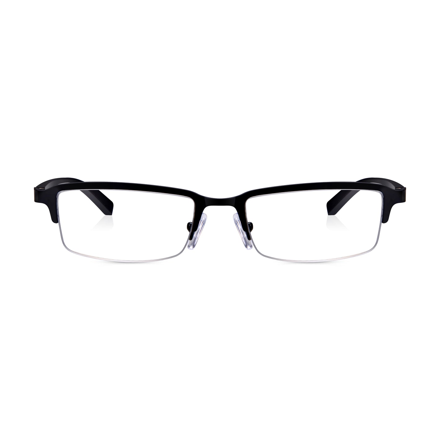 Matt Black Rectangular Half Frame Reading Glasses with Spring Hinges For Men