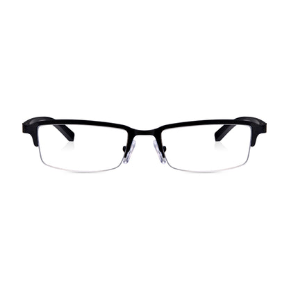 Matt Black Rectangular Half Frame Reading Glasses with Spring Hinges For Men