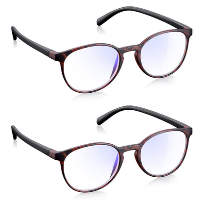 2 Pack - Read Optics Brown Tortoiseshell Round Blue Light Blocking Glasses For Men & Women