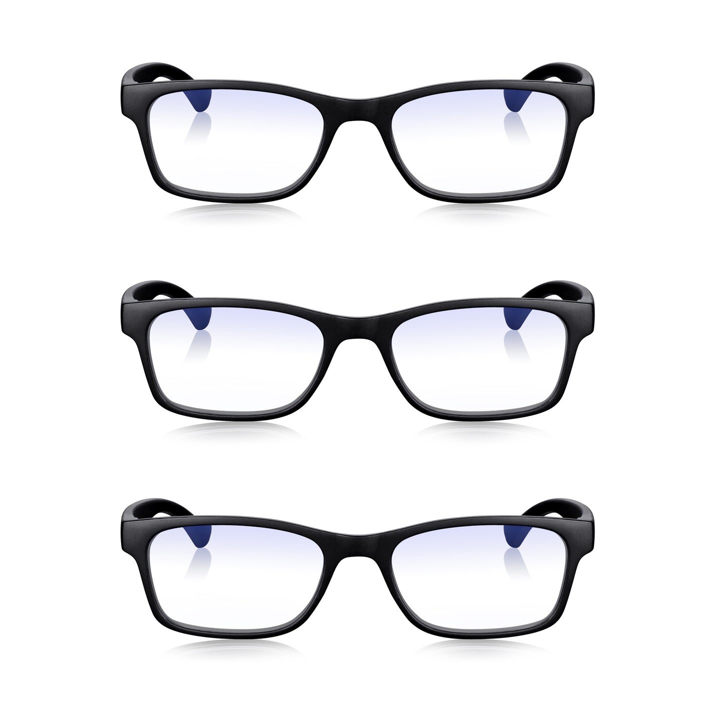 3 Pack - Read Optics Black Rectangular Blue Light Blocking Reading Glasses For Men & Women