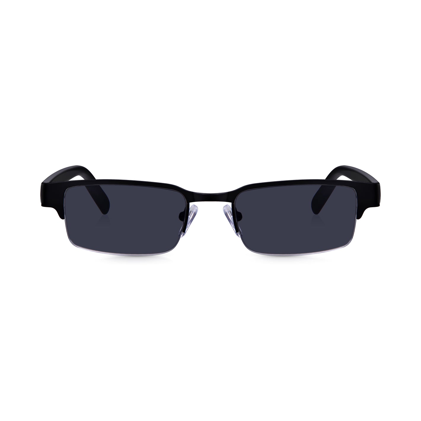 Matt Black Rectangular Semi Rimless Sun Reading Glasses with Spring Hinges For Men & Women