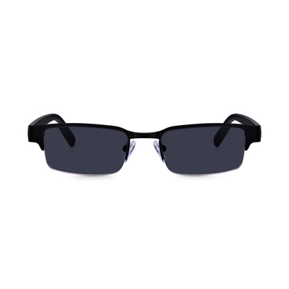 Matt Black Rectangular Semi Rimless Sun Reading Glasses with Spring Hinges For Men & Women