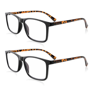 2 Pack - Black & Tortoiseshell Rectangle Reading Glasses For Men & Women