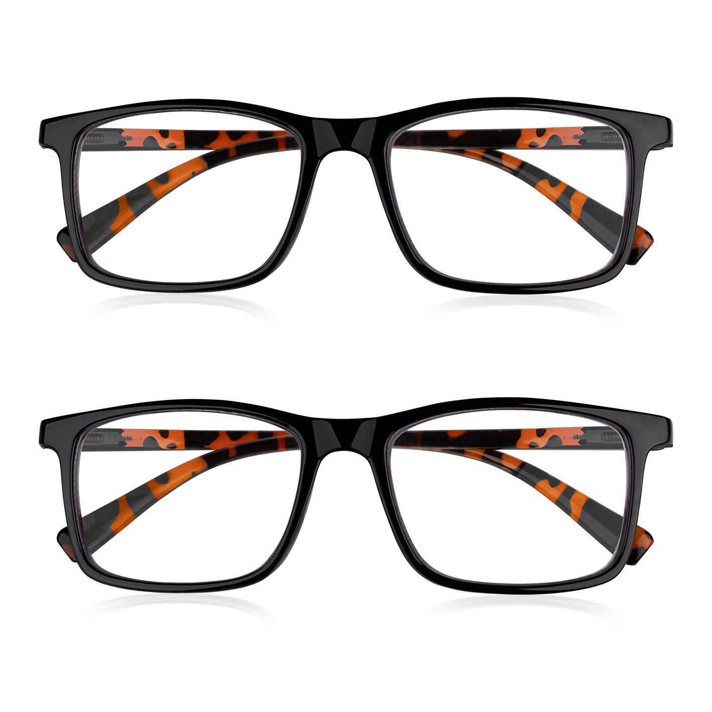 2 Pack - Black & Tortoiseshell Rectangle Reading Glasses For Men & Women