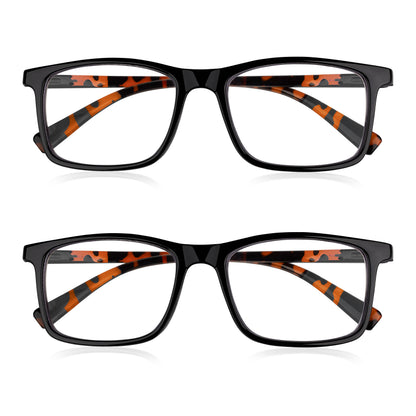 2 Pack - Black & Tortoiseshell Rectangle Reading Glasses For Men & Women