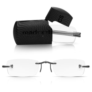 Gunmetal Grey Compact Folding Rimless Reading Glasses For Men & Women