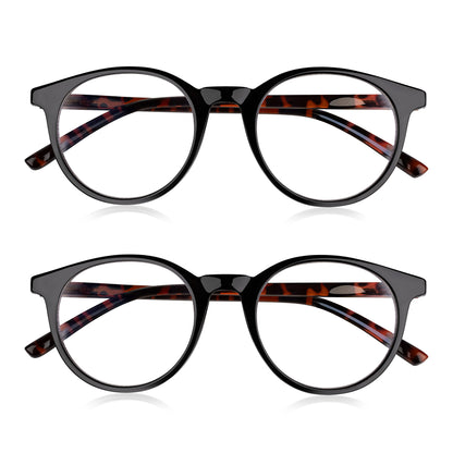 2 Pack - Black & Tortoiseshell Round Reading Glasses For Men & Women